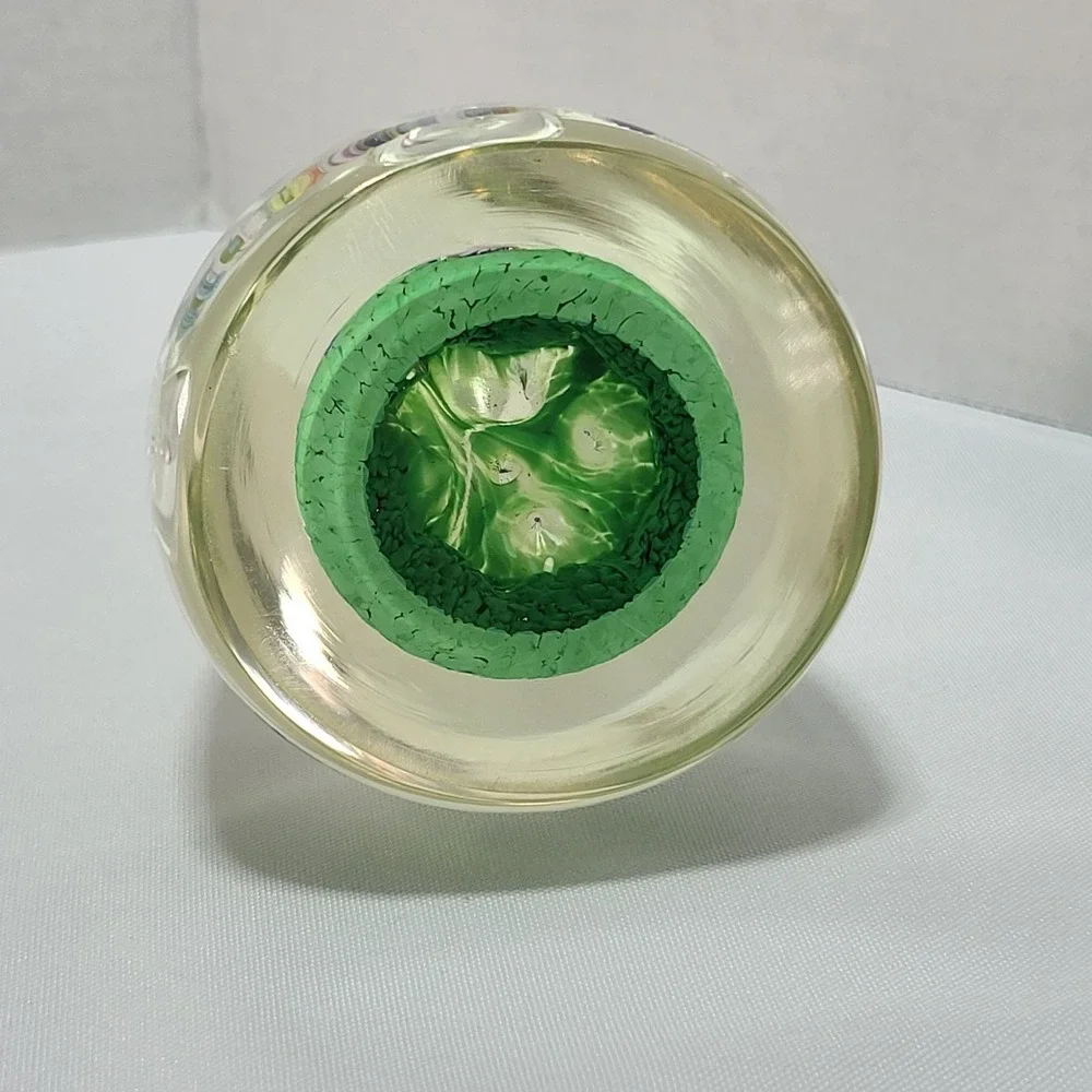 Teardrop Egg Shaped Bubbles Green Multicolor Art Glass Paperweight Stalagmites - Picture 13 of 16